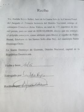 Circula supuesto recibo de soborno a jueza Awilda Reyes que ella habría devuelto