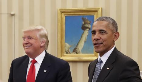 El presidente Barack Obama junto al presidente electo Donald Trump luego de su reuinión ayer en la Casa Blanca.
