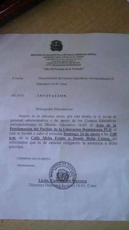 Amarante Baret cancela directora distrital por uso de bienes de Educación para actividades políticas