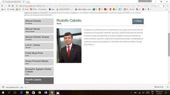 Captura de pantalla de Google donde figura el cargo de Cabello