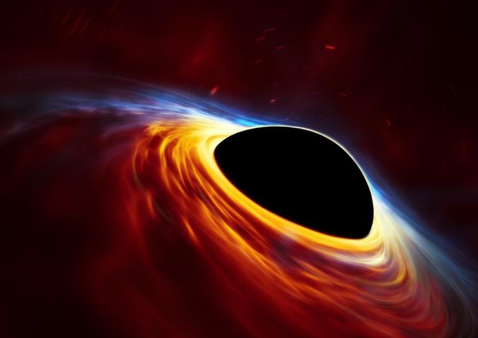 Ilustración de un agujero negro supermasivo desgarrando a una estrella.