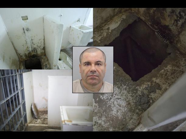 El rostro de Joaquín El Chapo Guzmán, la cárcel y el túnel por donde se fugó.
