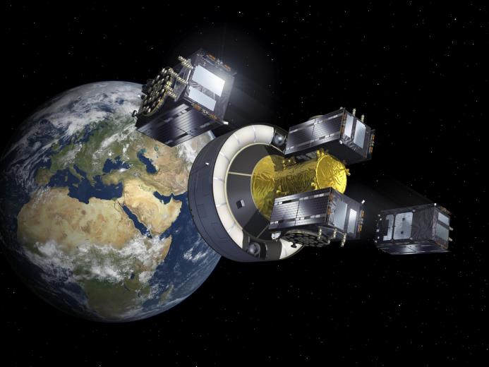 Representación artística de los satélites Galileo desplegados.
