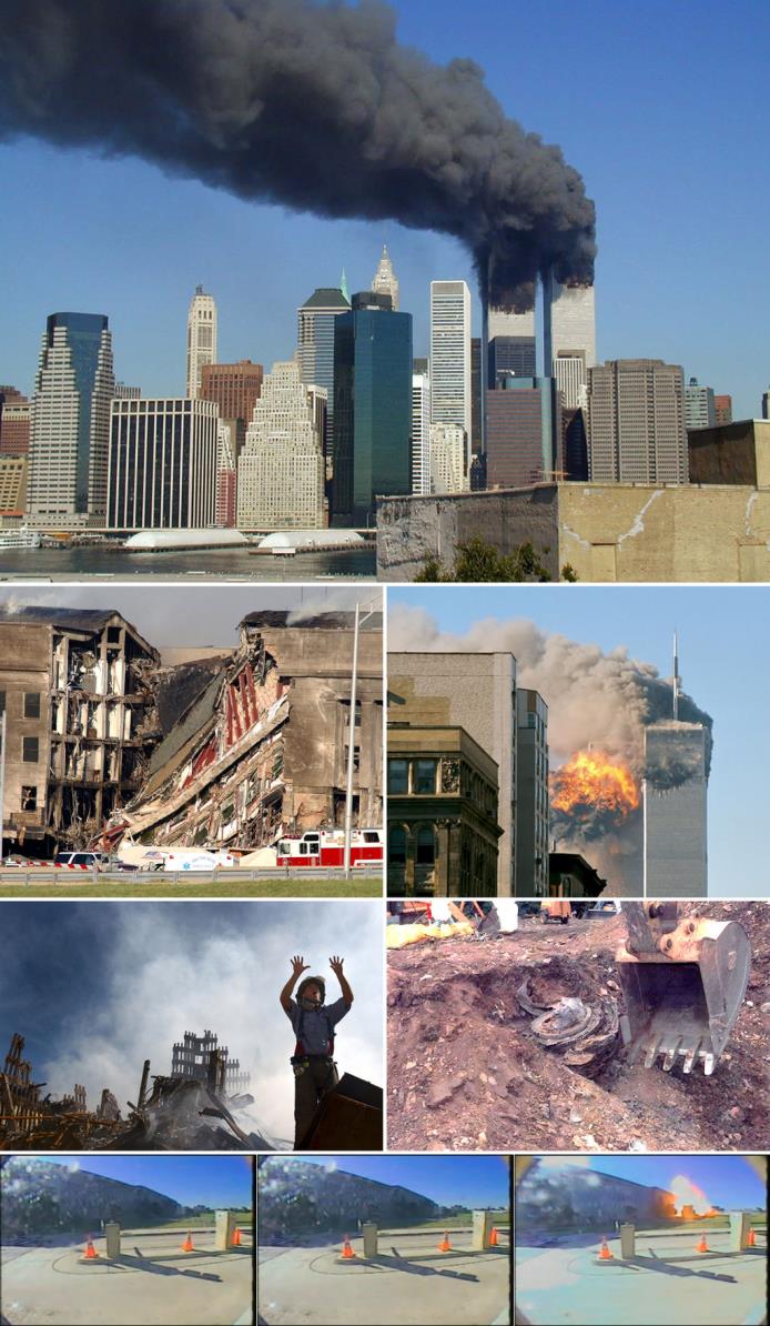 Montaje de imágenes relacionadas a los atentados del 11 de Septiembre.