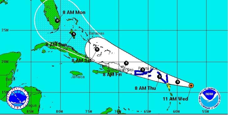 Imagen tomada de la web del Centro Nacional de Huracanes - CNH - a las 11:00 de la mañana