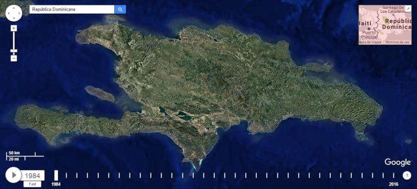 Captura de pantalla de una vista de la República Dominicana en Google Earth Engine.