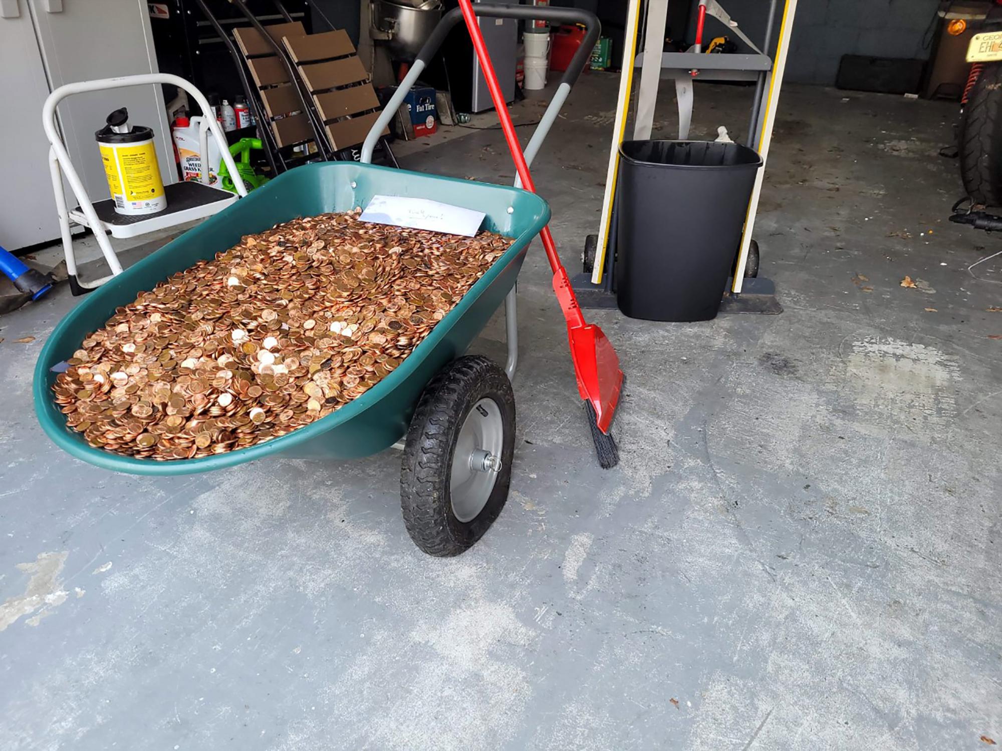 The man gets paid in pennies from the dollar