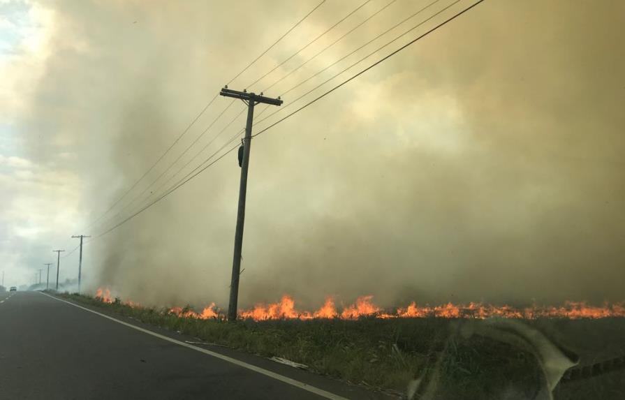 Incendio de cañaverales en carretera de Hato Mayor y San Pedro genera problemas a conductores