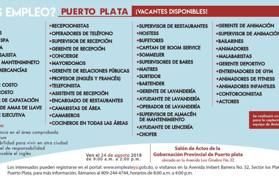 Ministerio de Trabajo invita a Jornada de Empleo en Puerto Plata